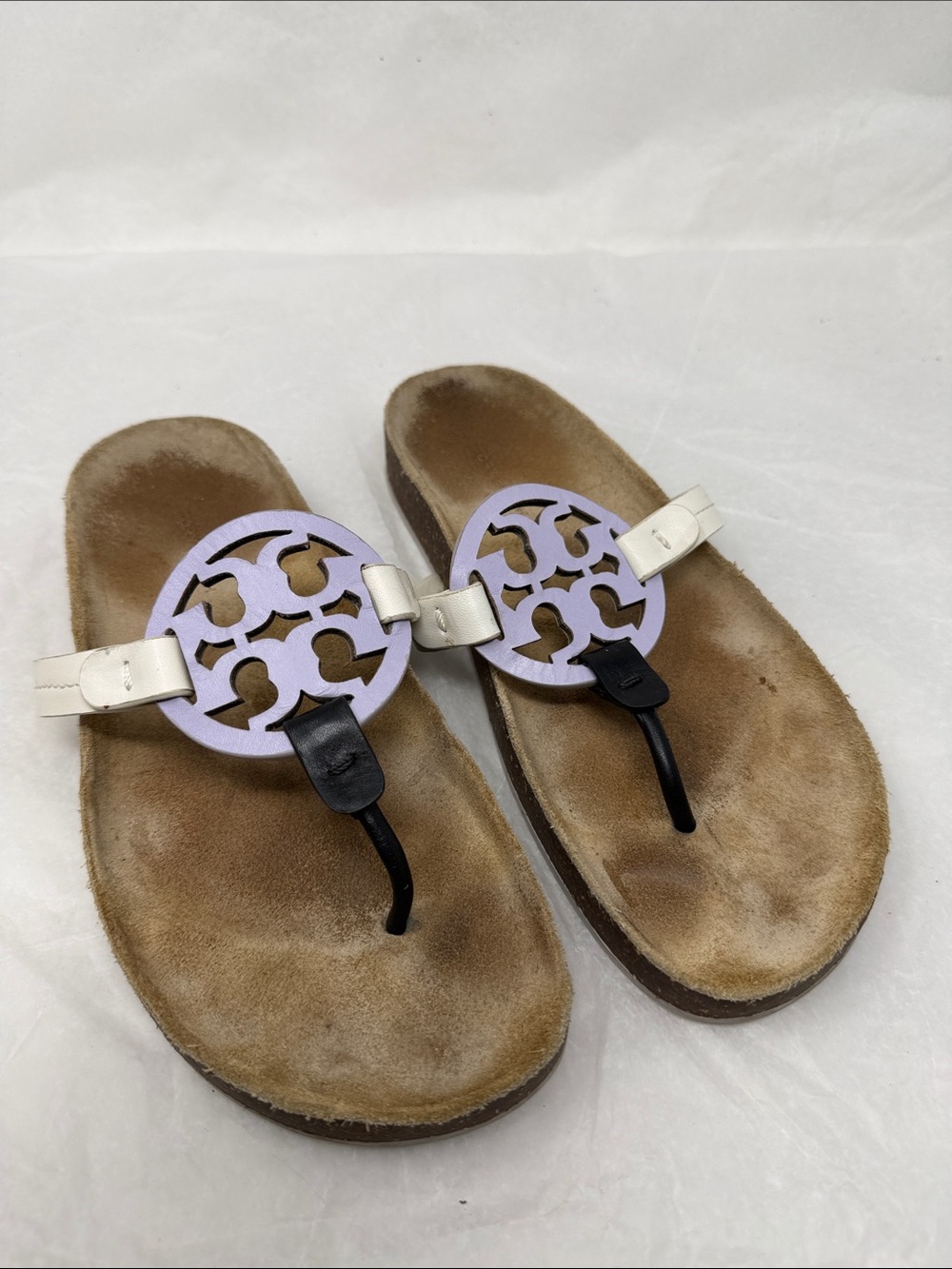 Tory Burch Miller Cloud Lilac  Leather Cork Sandals Thongs-Sz 8